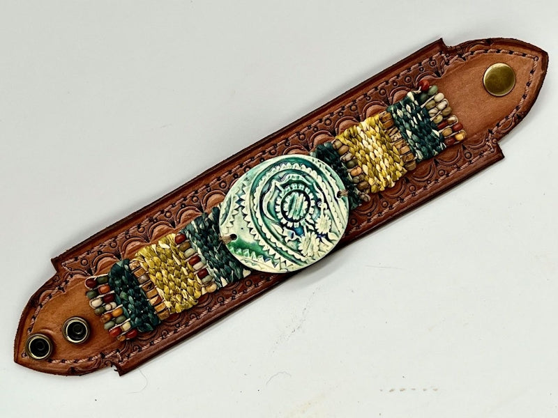 Hand-Tooled Chocolate Leather Cuff Bracelet