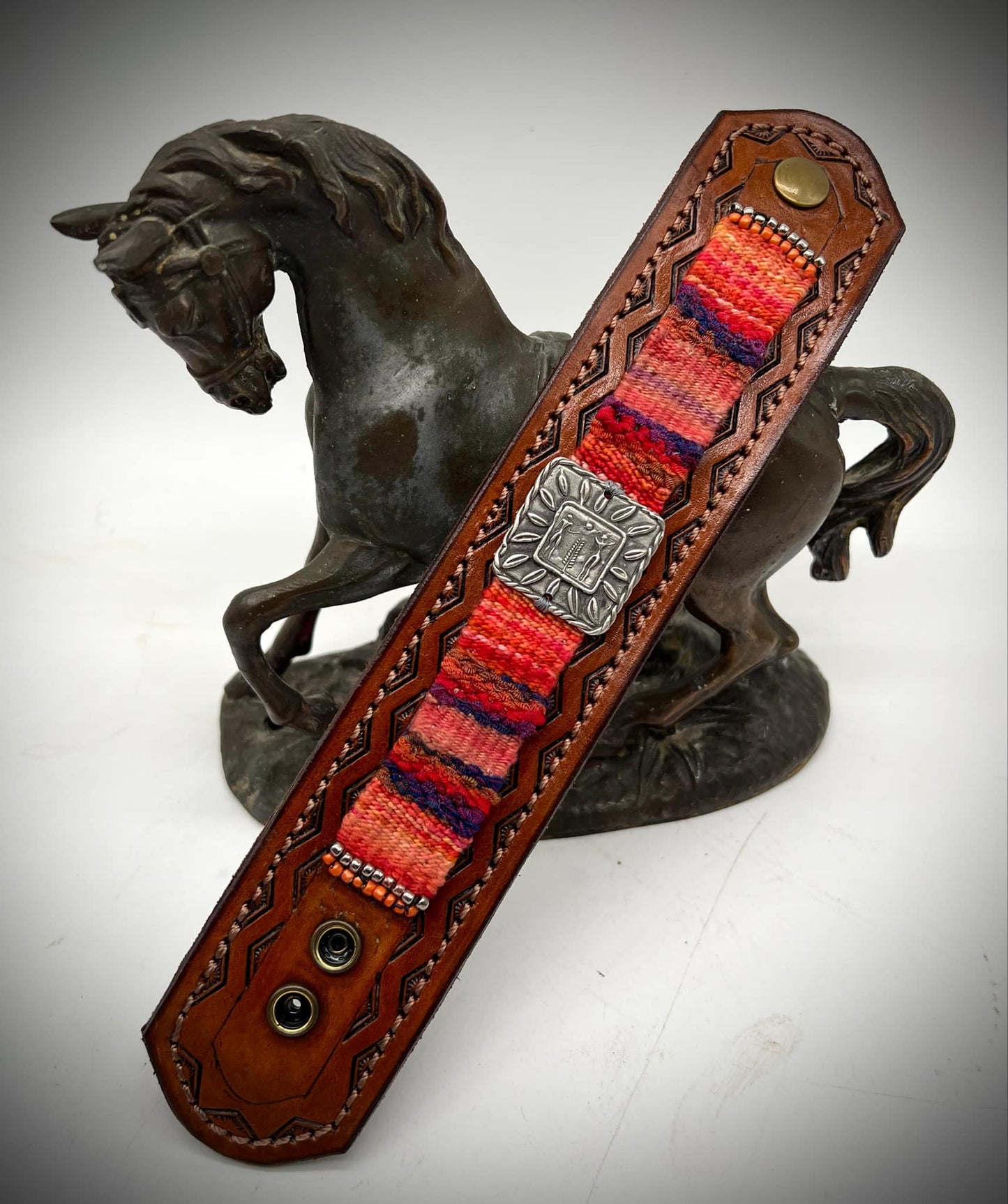 Leather Cuff Bracelet with Pewter Square