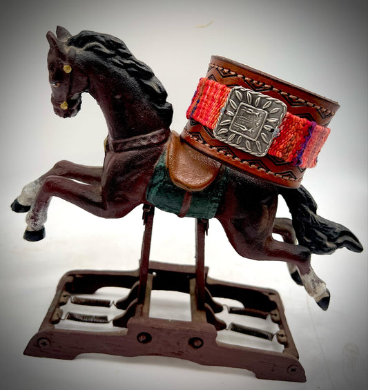 Leather Cuff Bracelet with Pewter Square