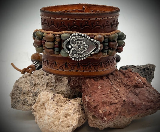 Hand-Tooled Leather Cuff Bracelet