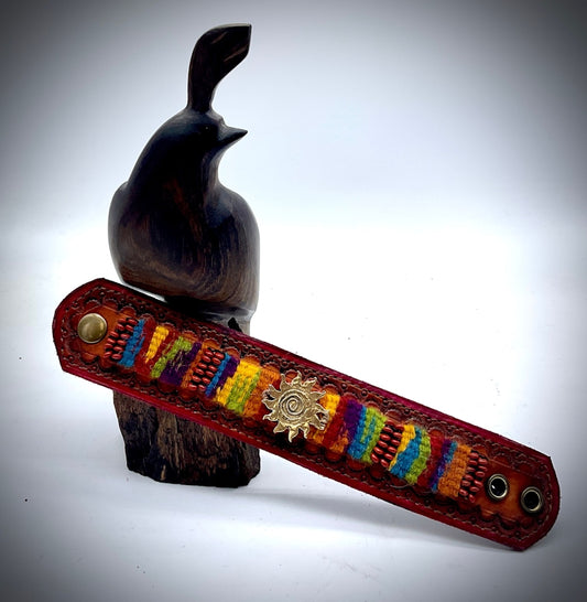 Cuff Bracelet of Hand-Tooled Leather