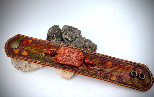 Hand-Tooled Oak Leaves Cuff Bracelet