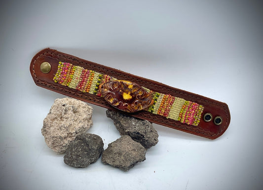 Dark Tan Tooled Leather Cuff