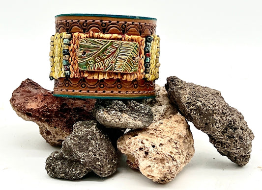 Hand-Tooled Walnut Leather Cuff