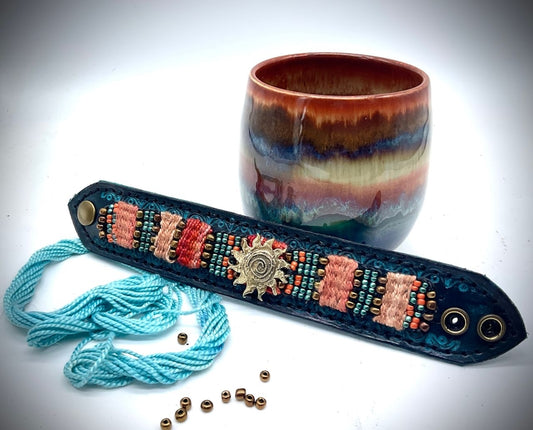 Hand-Tooled Dark Navy Cuff Bracelet