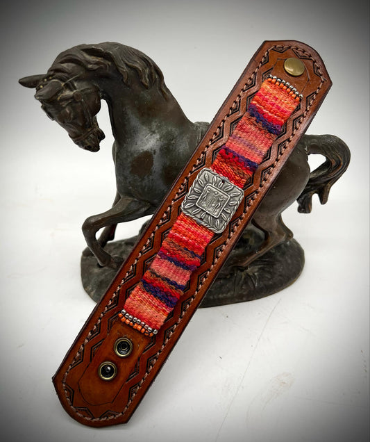 Leather Cuff Bracelet with Pewter Square
