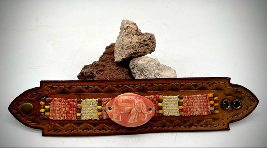 Leather Cuff Bracelet with Ceramic Elephant