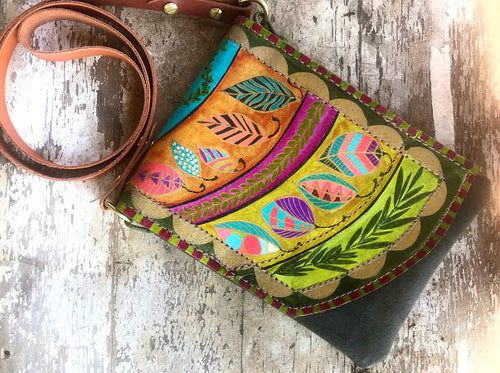 Cross body hand painted bag, boho. Only 1 available!