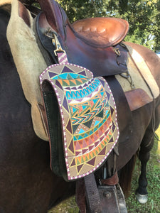 Leather saddle bag, Horse saddle bag, Boho fashion Hand painted saddle bag