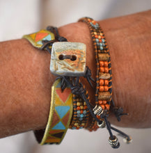 Load image into Gallery viewer, Wrap bracelet, Leather beaded two wrap bracelet, Native American cuff, hand painted leather bracelet