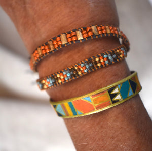 Wrap bracelet, Leather beaded two wrap bracelet, Native American cuff, hand painted leather bracelet