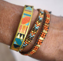 Load image into Gallery viewer, Wrap bracelet, Leather beaded two wrap bracelet, Native American cuff, hand painted leather bracelet